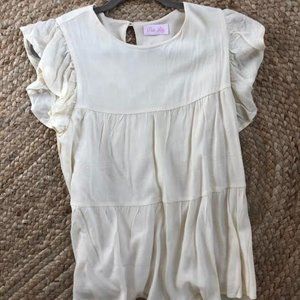 Off White Ruffle Blouse - Pink Lily Brand - Small